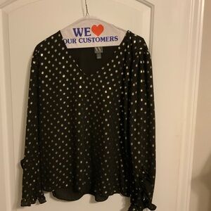 Worthington Black Blouse with Gold Dots